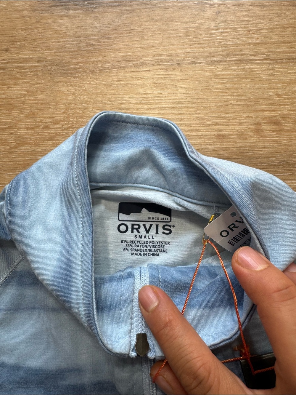 Orvis Light Blue Striped Half-Zip Mock Neck Pullover - Picture 3 of 11